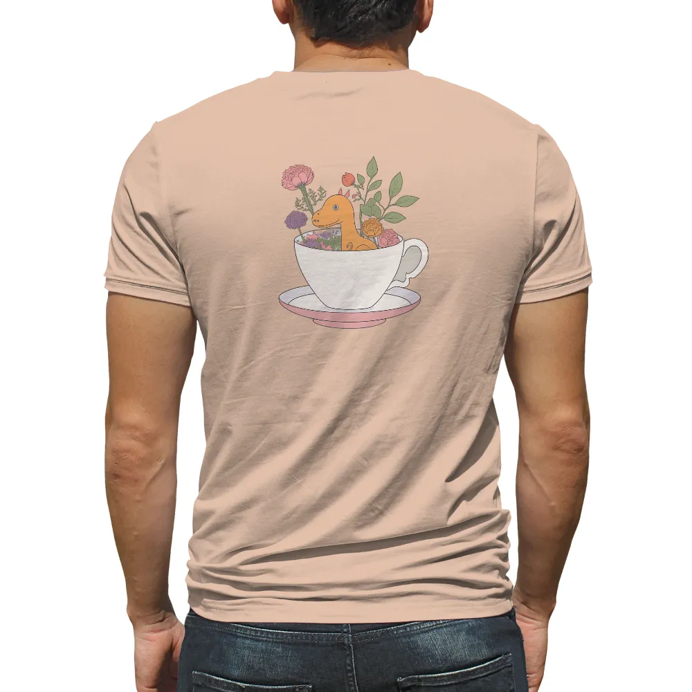 Graphic Tees: Whimsical Dino in a Teacup - Artistic Designs|father's day dinosaur shirt