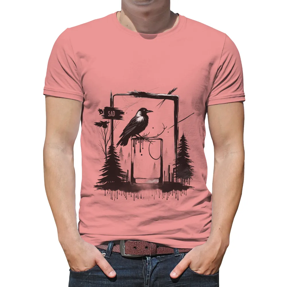 Tee Shirt Printing: Crow Perched on Abandoned Monitor - Artistic Design|dark blue t shirt roblox