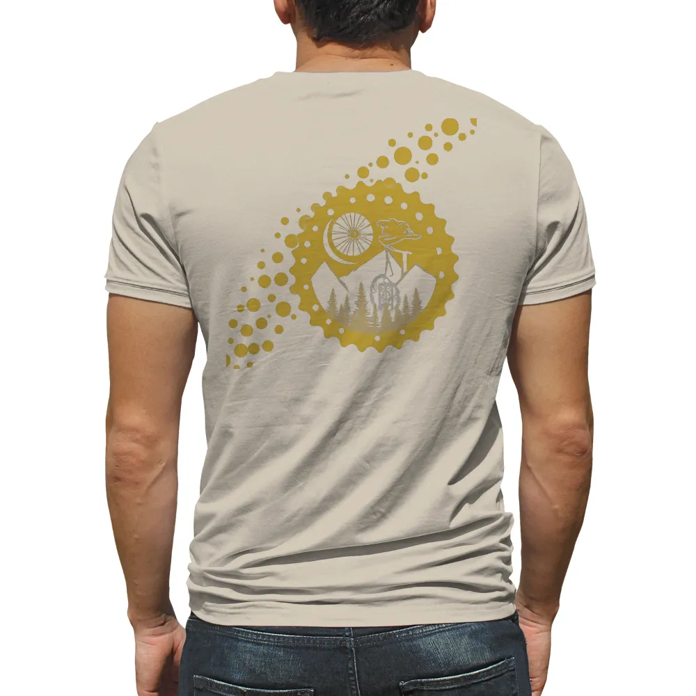 T-Shirt Printing: Whimsical Duck Adventure | Nature & Surrealism| Crescent moon with bicycle wheel