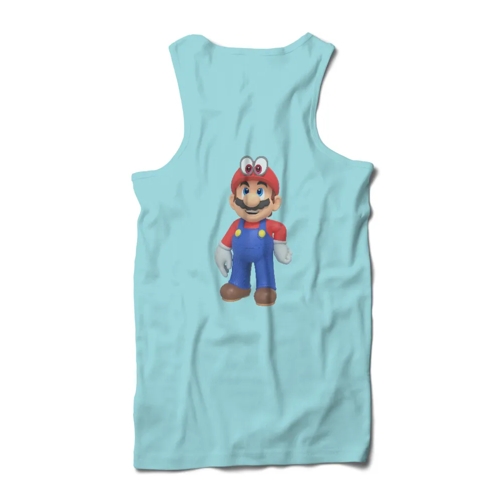 TShirt Design: Mario with Expressive Eyes - Gaming Nostalgia|cartoon character with blue shirt