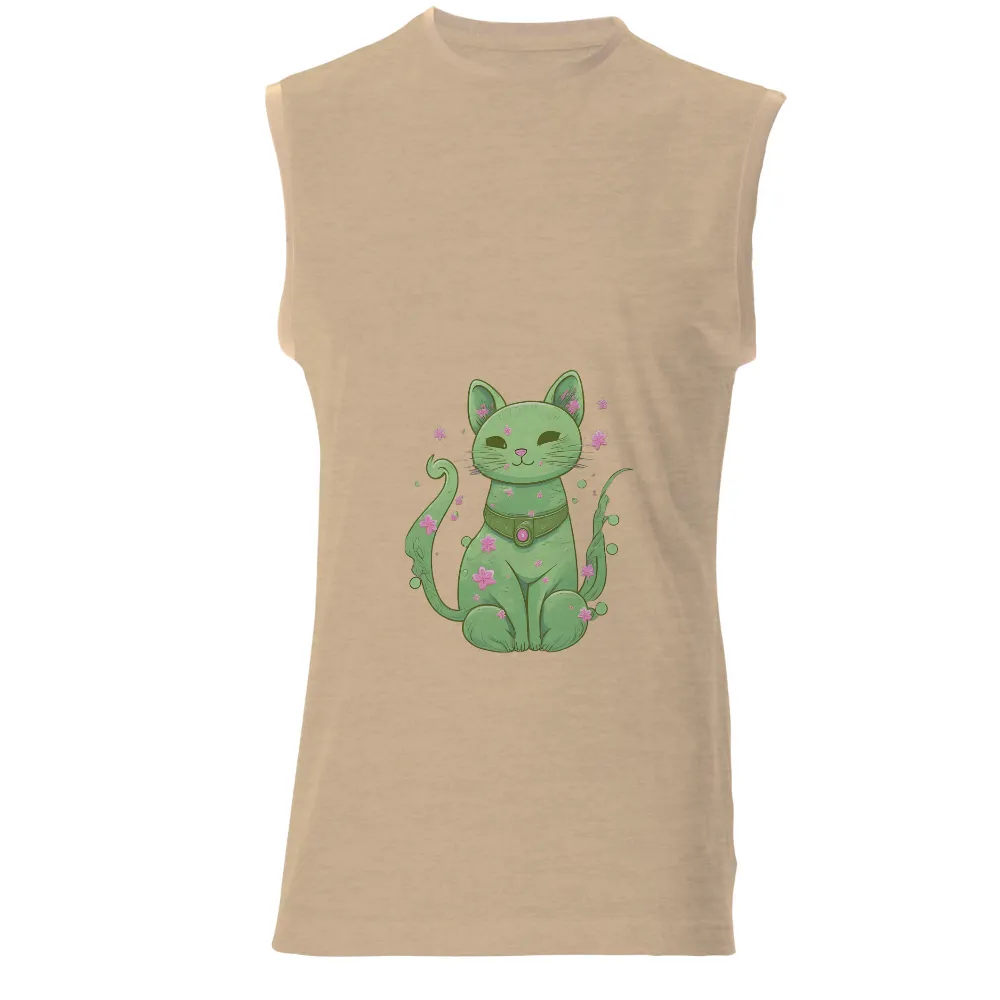 Graphic Tees: Magical Green Cat with Cherry Blossoms|reign forest fronds camp shirt