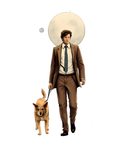 T-Shirts Pattern: Man and Dog Under the Full Moon