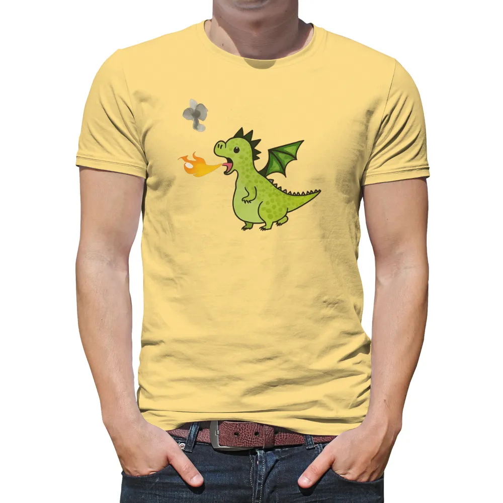 Custom T-Shirt Printing: Whimsical Dragon Adventures with Flame and Cloud| mischievous expression