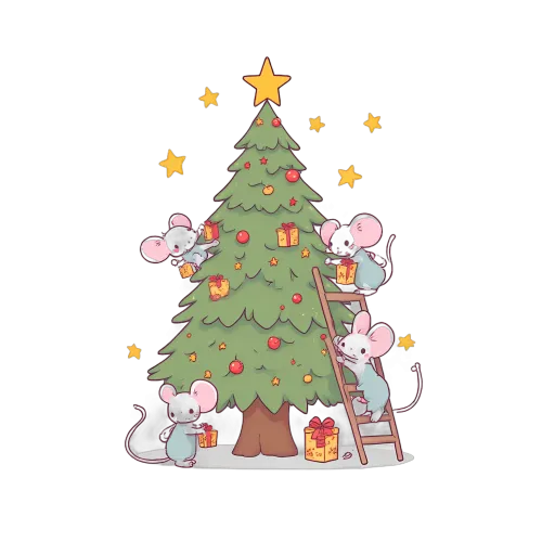 Custom T-Shirt Printing: Festive Mice Decorating a Christmas Tree