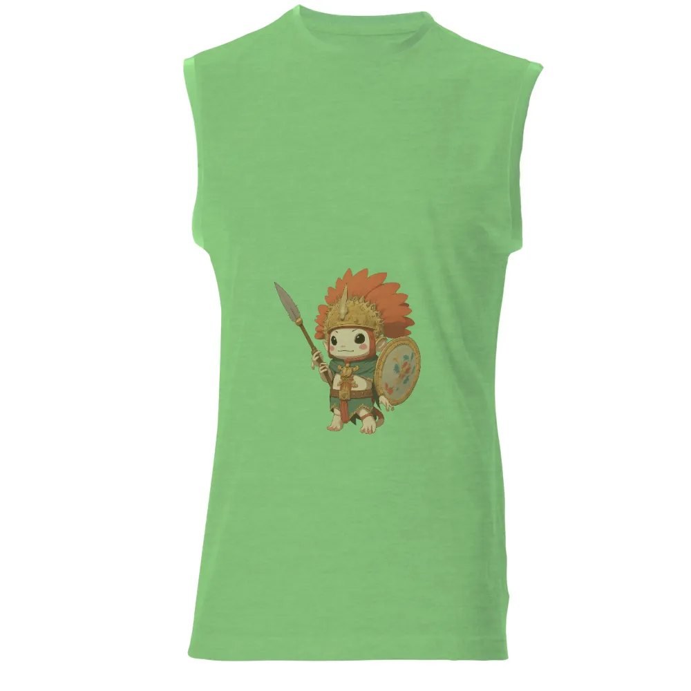 Custom Tee Shirts: Zephyr's Adventure | Fantasy Warrior Design|Zephyr holding a spear and shield