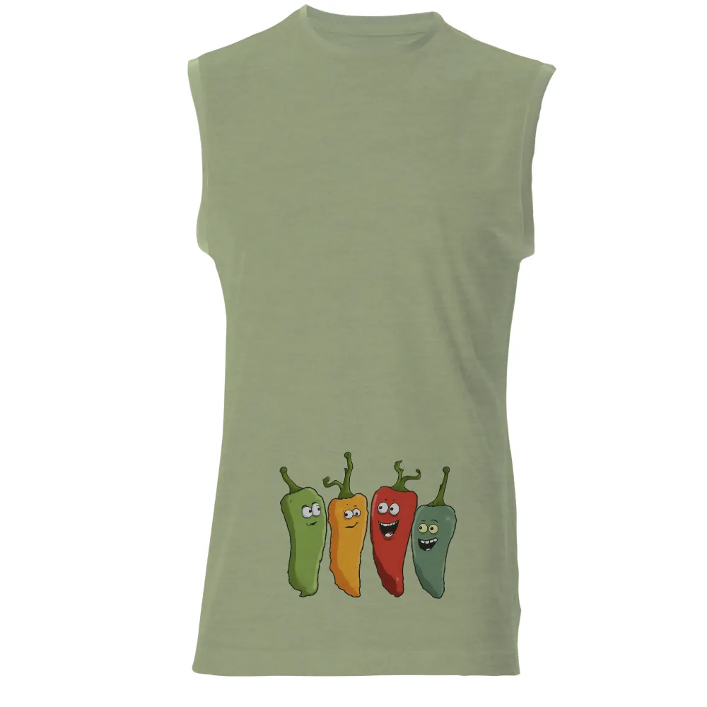 Custom T-Shirt Printing: Vibrant Peppers Expressing Life's Emotions| Orange pepper with confident smirk