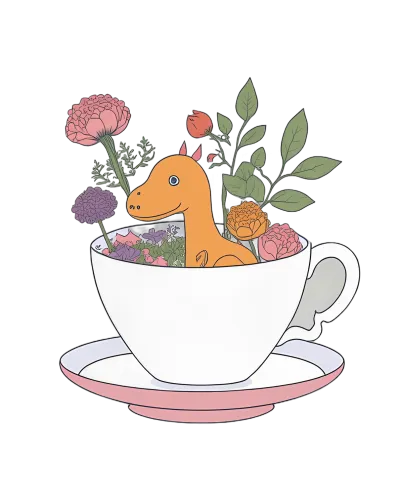 Graphic Tees: Whimsical Dino in a Teacup - Artistic Designs