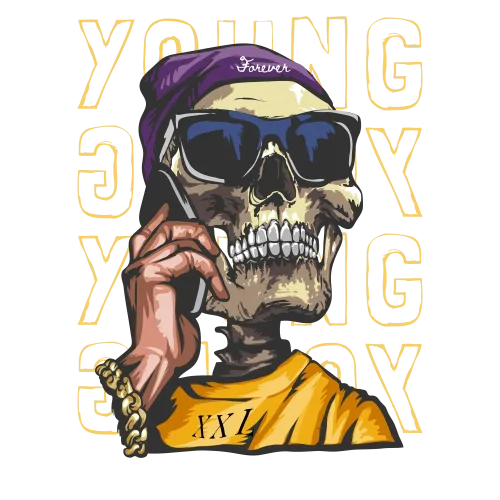 Custom Tee Shirts: Young Forever Skeleton Hip-Hop Design