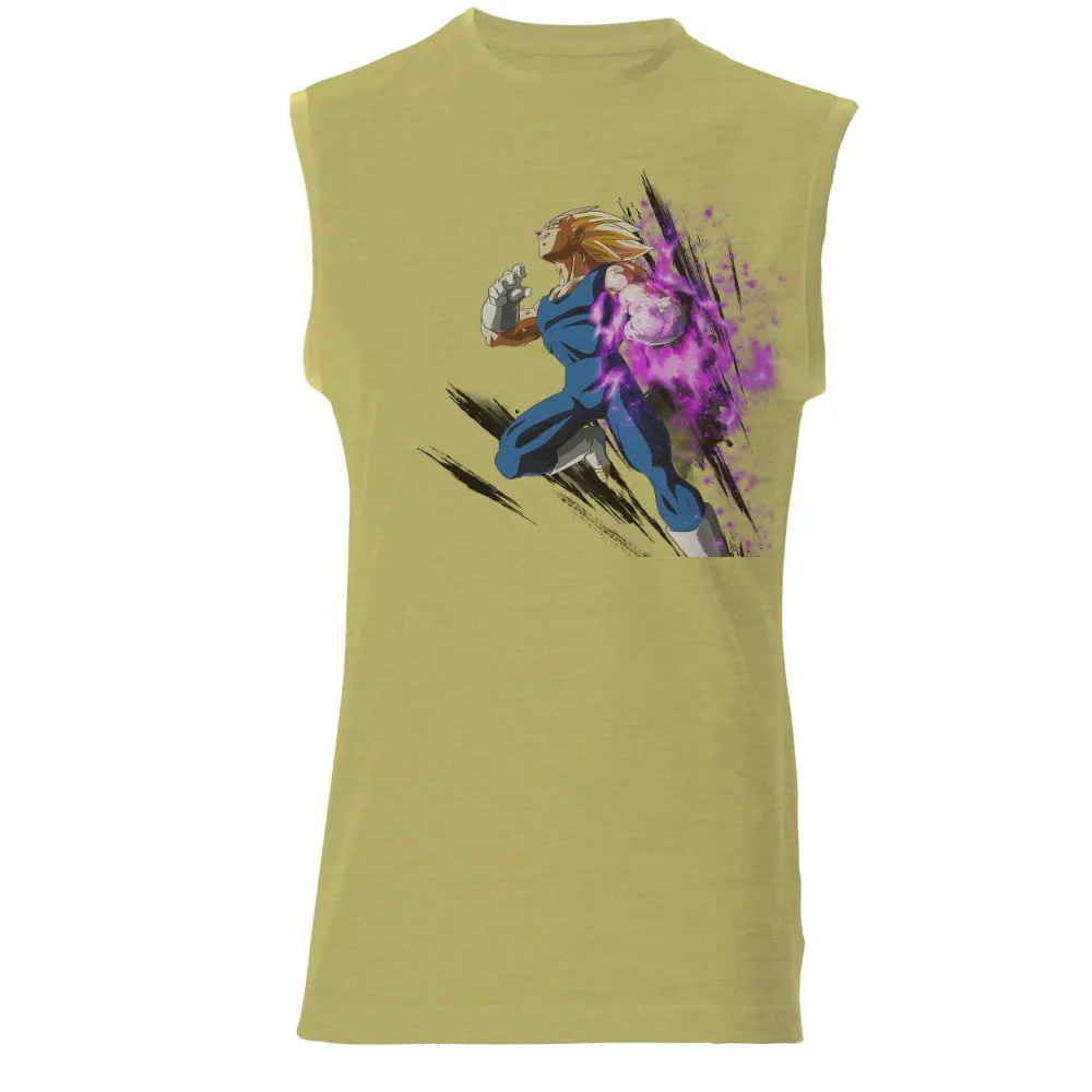 T-Shirts Pattern: Anime Hero with Golden Hair and Purple Energy|papa real american hero shirt