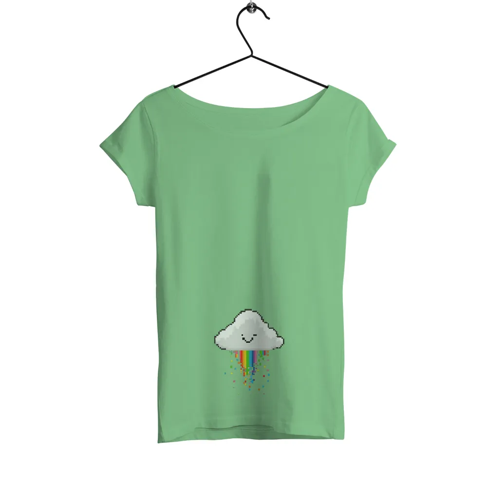 T-Shirts Pattern: Pixel Cloud with Rainbow Tears|Pixelated cloud with a smile