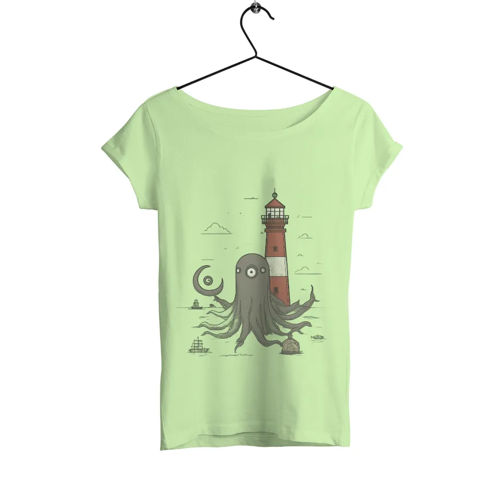 Mysterious Octopus Lighthouse Graphic: Vintage and Modern Maritime Art Merged|rolling stones men's retro 70's vibe vintage t shirt black