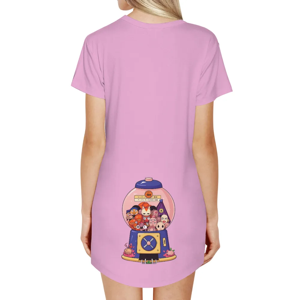 Tee Shirts Printed: Whimsical Gumball Machine with Quirky Characters|gumball machine