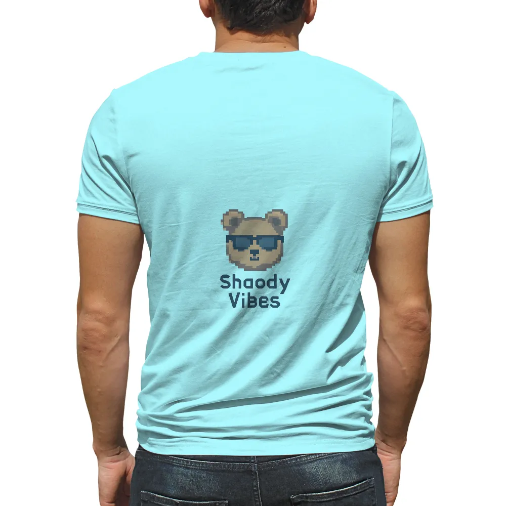 Custom T-Shirt Printing: Shaody Vibes - Pixel Art Bear with Sunglasses|men's casual plaid collar button summer linen shirt