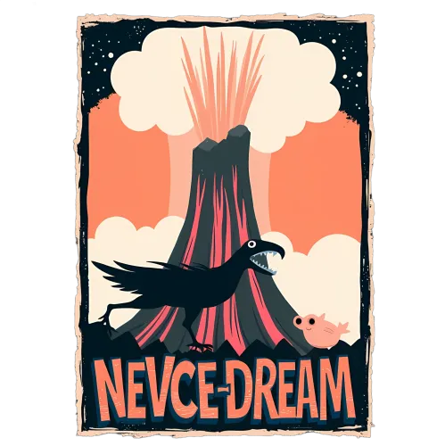 Graphic Tees: Nevce-Dream - Mythical Creatures and Volcanic Eruption