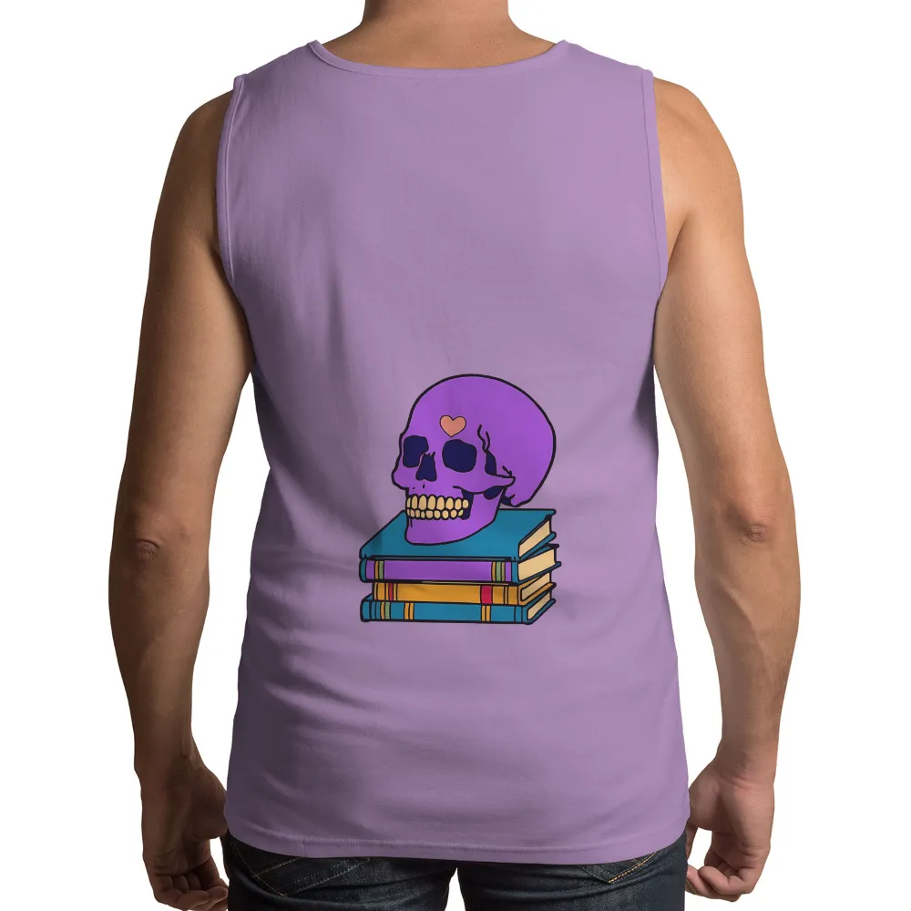 Shirts Graphic Tees: Skulls & Books - Knowledge & Enlightenment| Purple skull resting on books