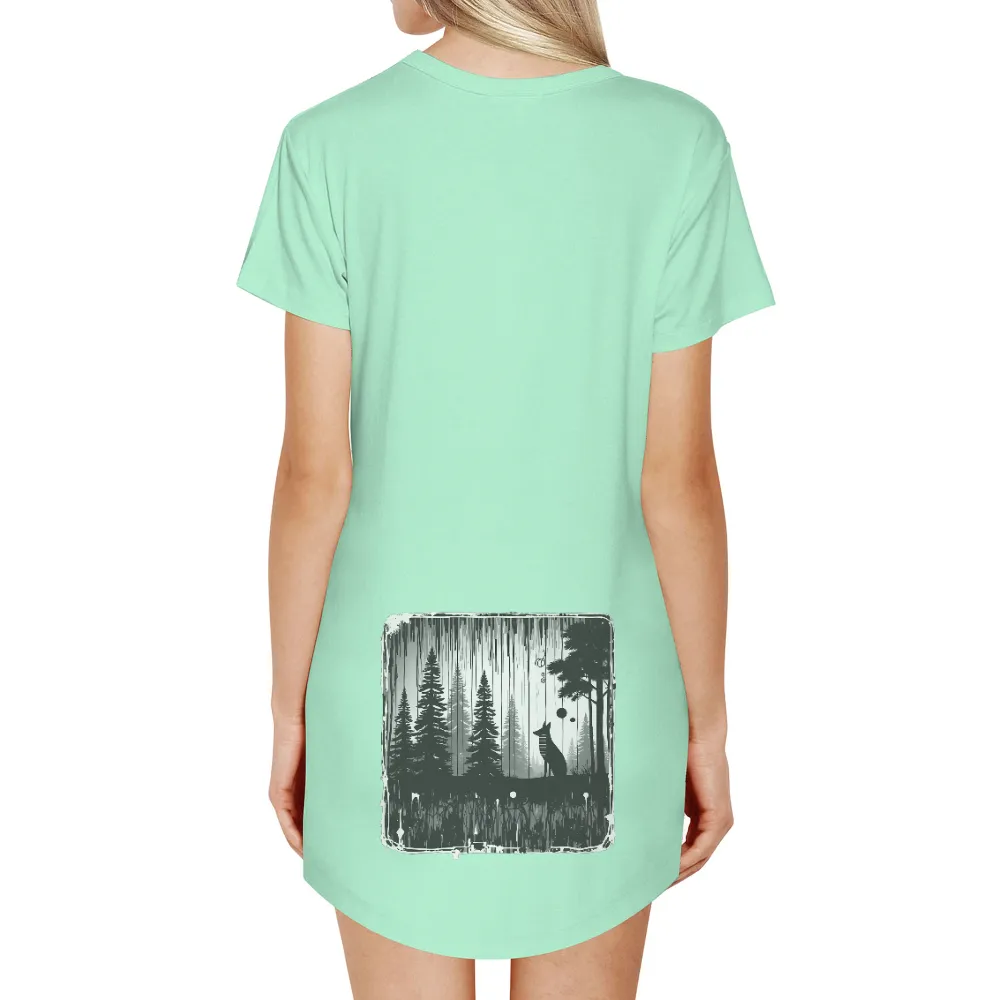 Tee Shirts Printed: Monochrome Fox in the Ancient Forest|endor forest summer camp shirt