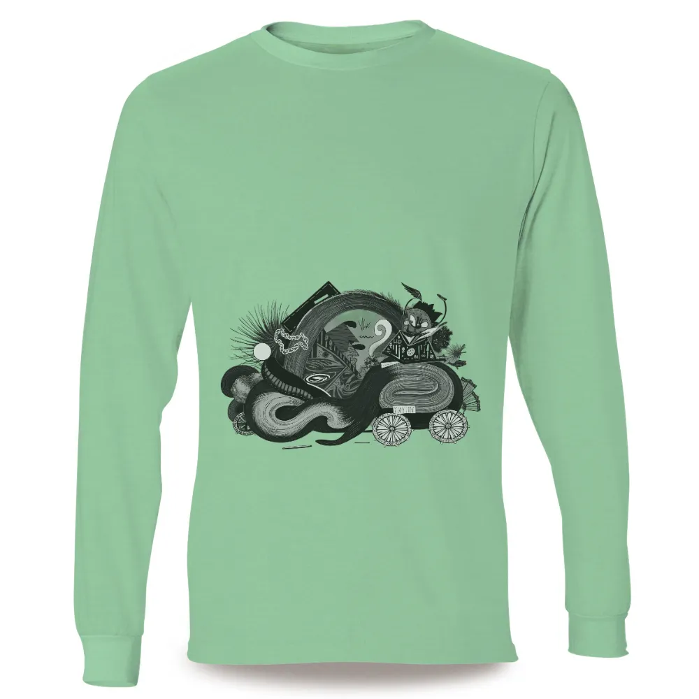 Shirts Graphic Tees: Whimsical Creature on Cart - Explore the Unknown|new design shirt 2022