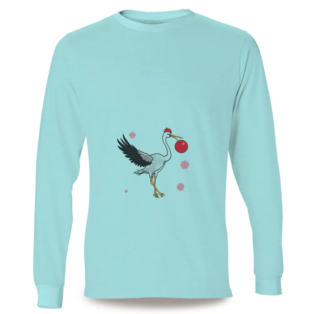 Tee Shirts Printed: Crane with Cherry Blossoms - Artistic Design|spring plus size shirts