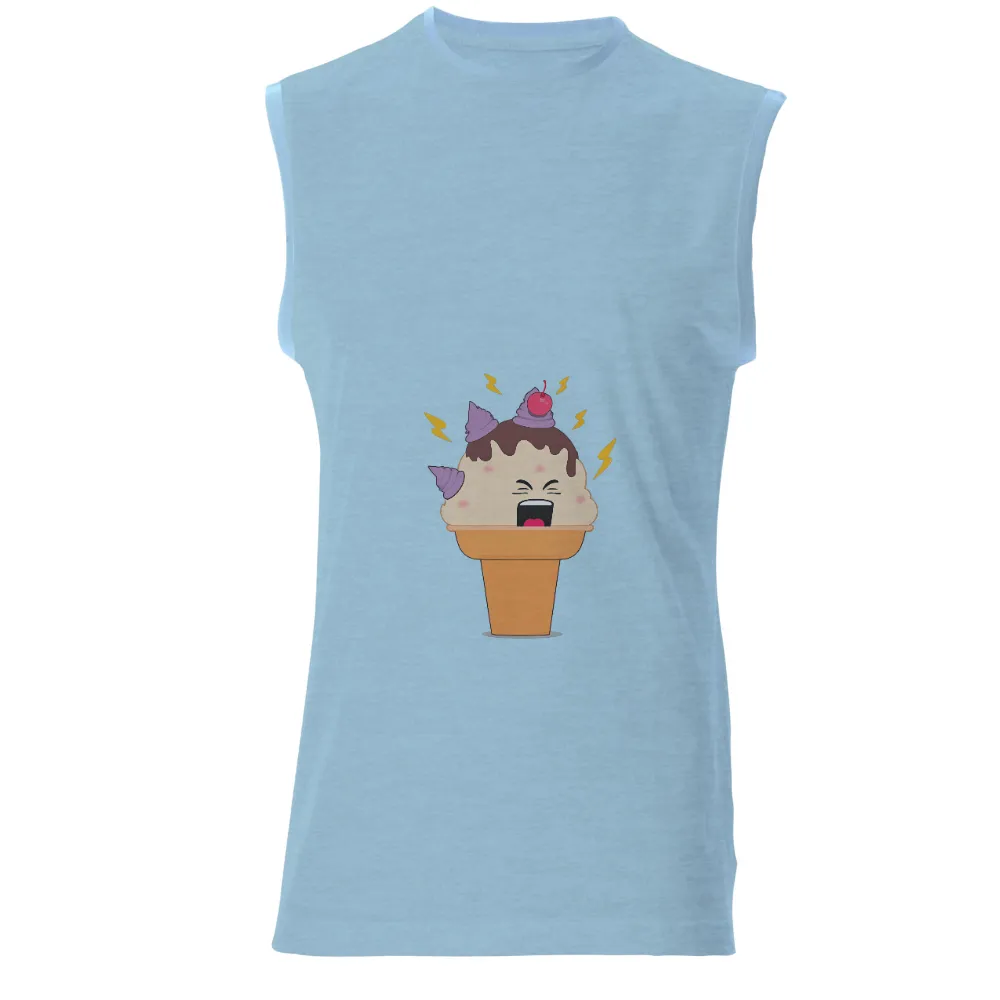 Tee Shirt Printing: Joyful Ice Cream Cone with Cherry and Lightning|Cheerful ice cream cone with a cherry