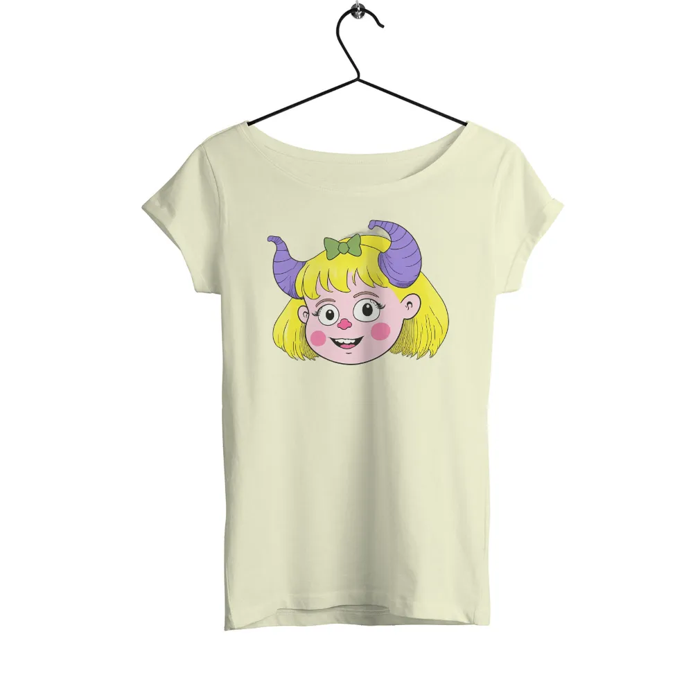 Custom Printing: Vibrant Cheerful Fantasy Character with Yellow Hair and Purple Horns|a fun thing to do in the morning shirt