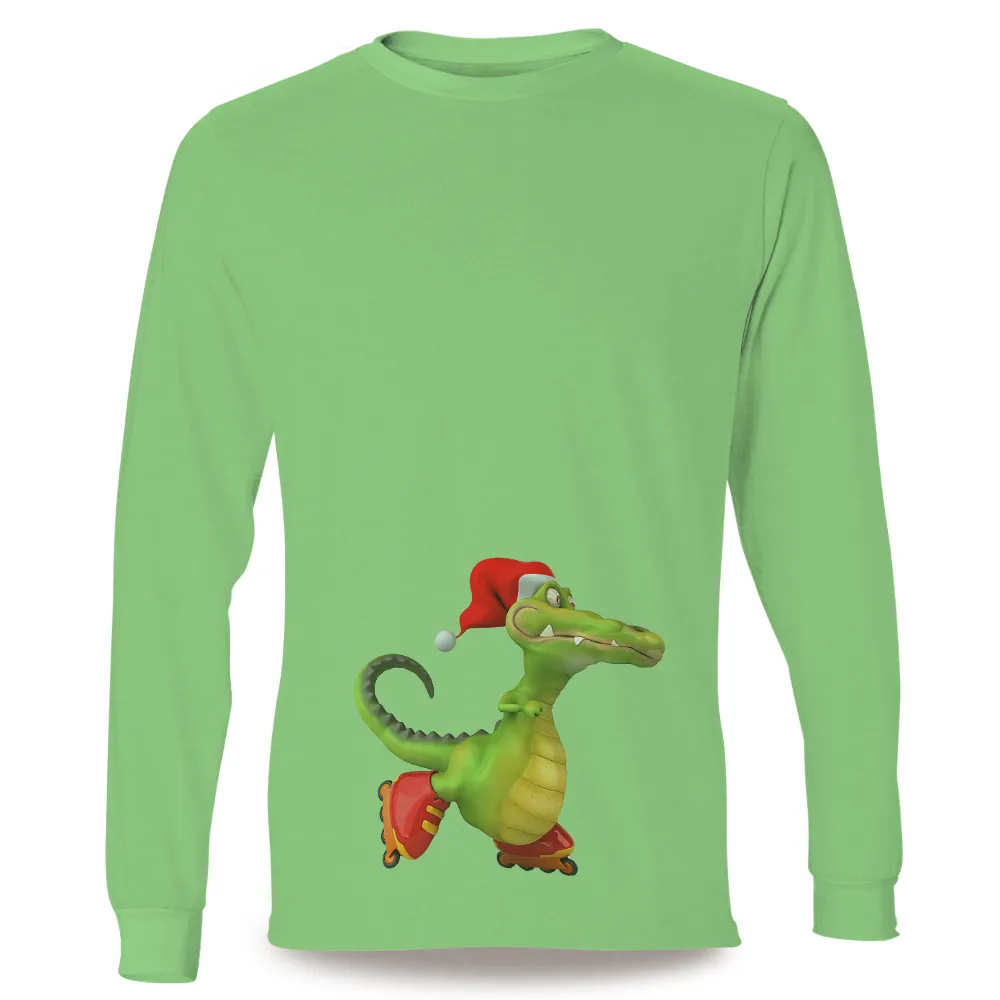 Tee Shirt Printing: Festive Crocodile with Santa Hat and Rollerblades|crocodile pattern shirt