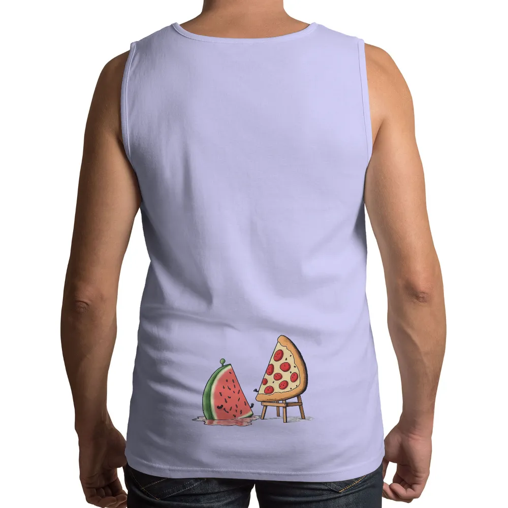 Custom T-Shirt Printing: Pizza and Watermelon Friends Forever|men's art cotton colorful printed loose casual shirts