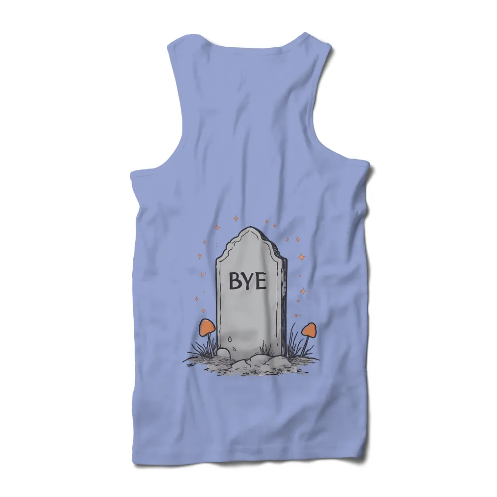 T-Shirts Custom: Bye - A Whimsical Reminder of Impermanence|tombstone with the word 'BYE'