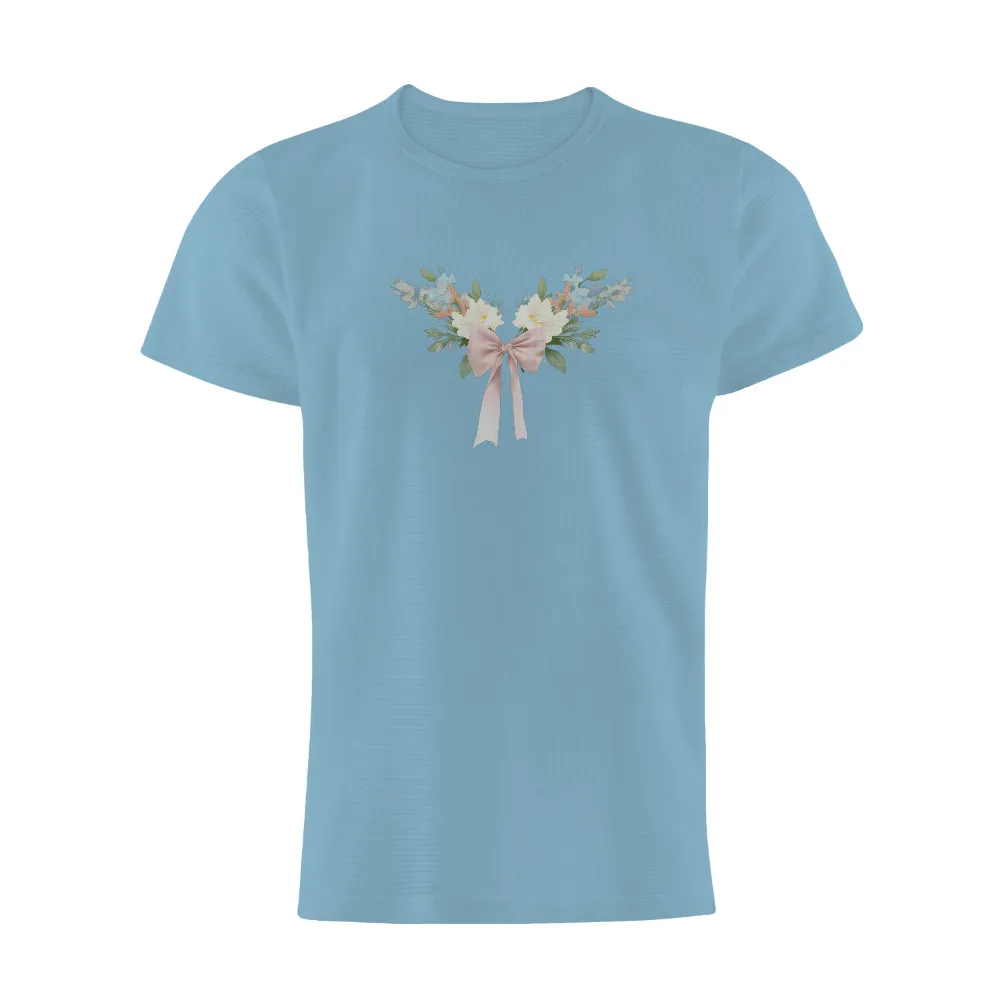 TShirt Printing: Floral Elegance with Soft Pink Bow - Artistic Designs|graffiti nature