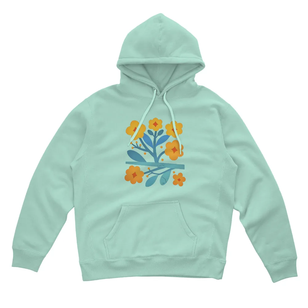 T-Shirts Custom: Vibrant Orange Flowers with Blue Leaves - Artistic Design|starving artist tee shirt