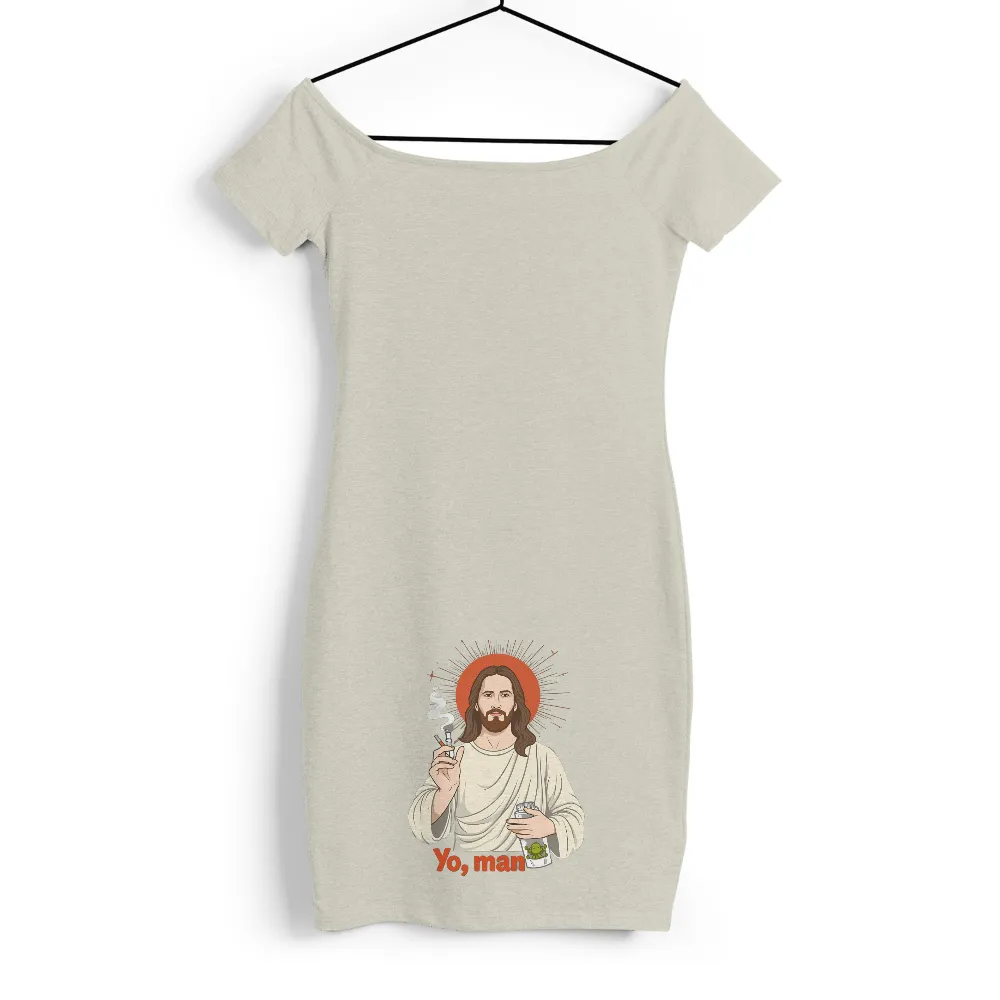 TShirt Design: Humorous Take on Religious Icon|yo man text