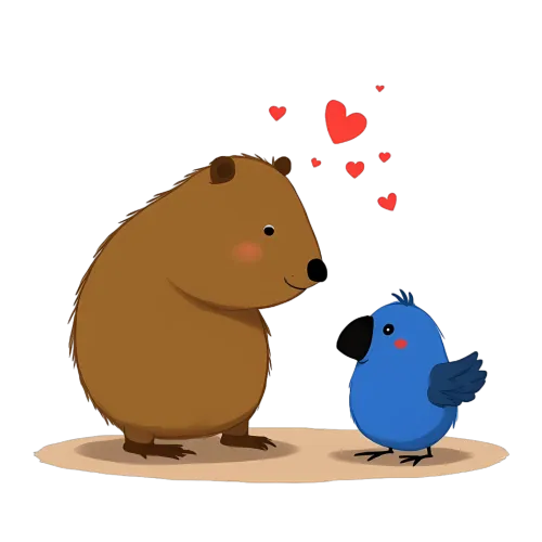 Tee Shirts Printed: Capybara and Blue Bird Friendship