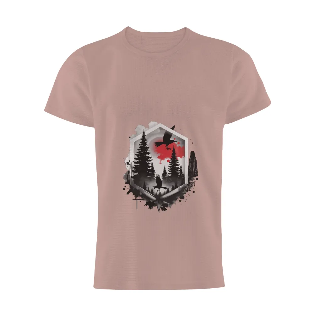 T-Shirt Printing: Forest Ravens Under a Blood-Red Sky| Blood-red sky above the forest