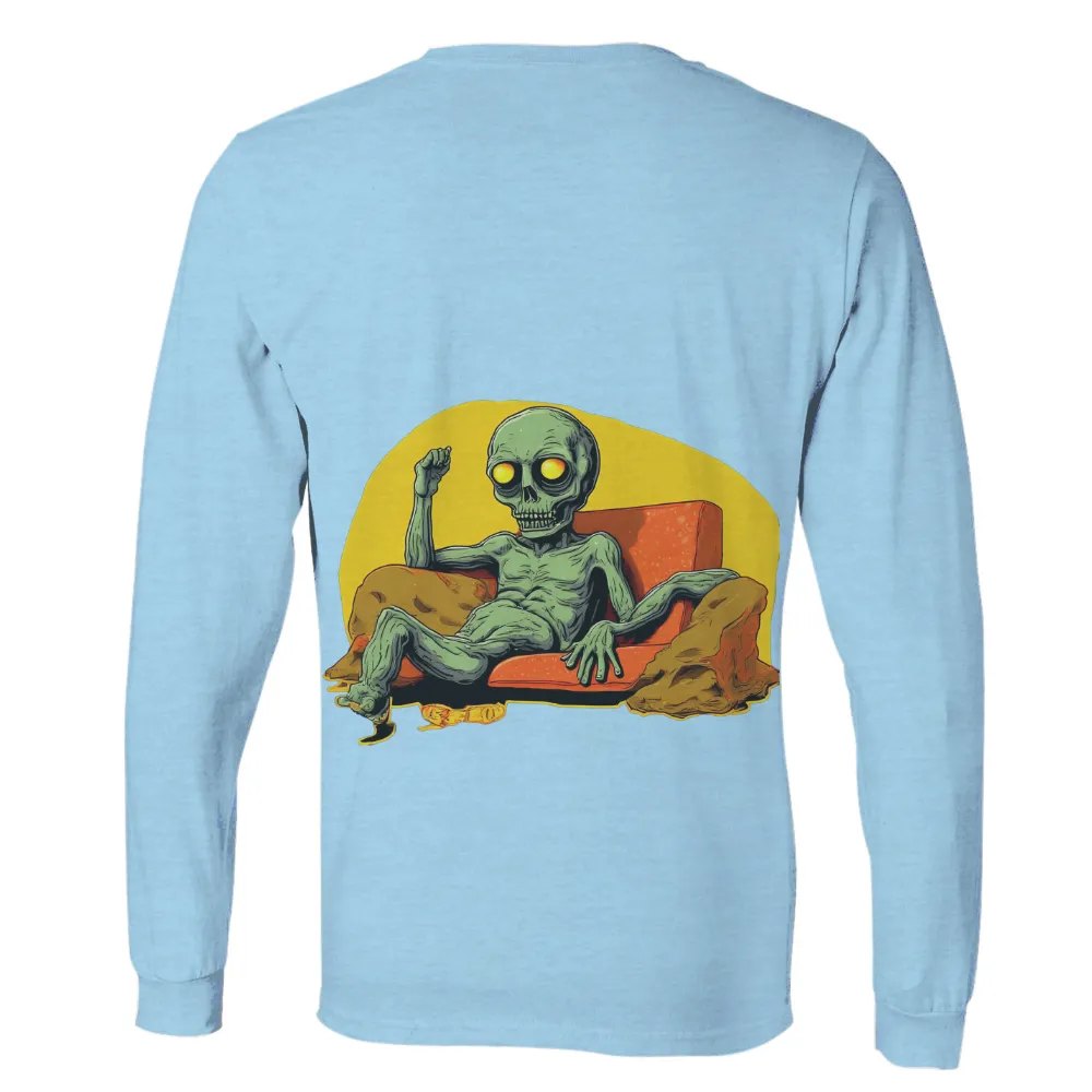 T-Shirts Pattern: Skeleton on Orange Couch with Yellow Glow|diet starts monday shirt skeleton