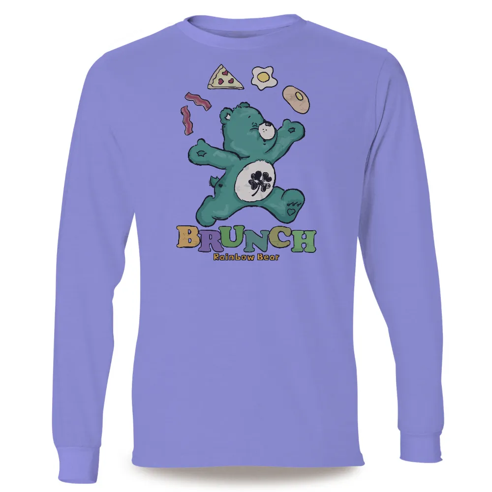 Tee Shirts Printed: Brunch Rainbow Bear - Whimsical Good Luck Design|banksy joy millward