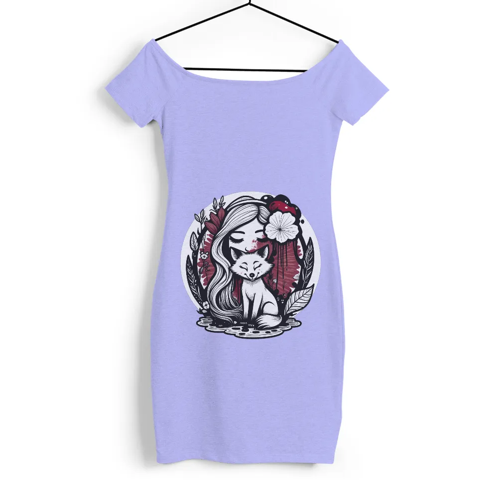 Graphic Tees: Girl and Fox in Harmony - Artistic Designs|red hot chilli peppers t shirt 2022