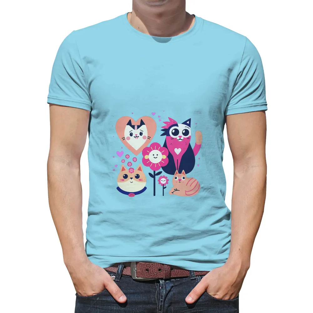 T-Shirts Custom: Whimsical Cats in Love - Artistic Design|cute long sleeve summer shirts