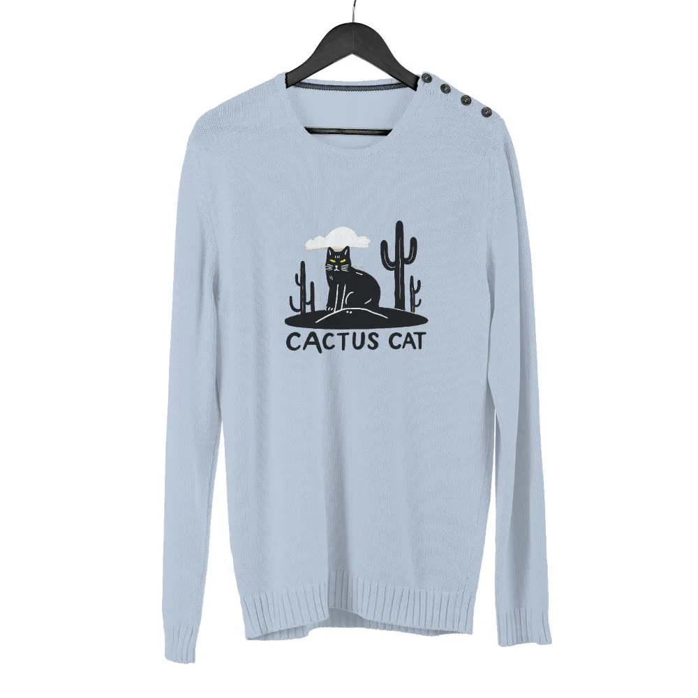 T-Shirts Custom: Cactus Cat - Mysterious Desert Guardian| glowing yellow eyes