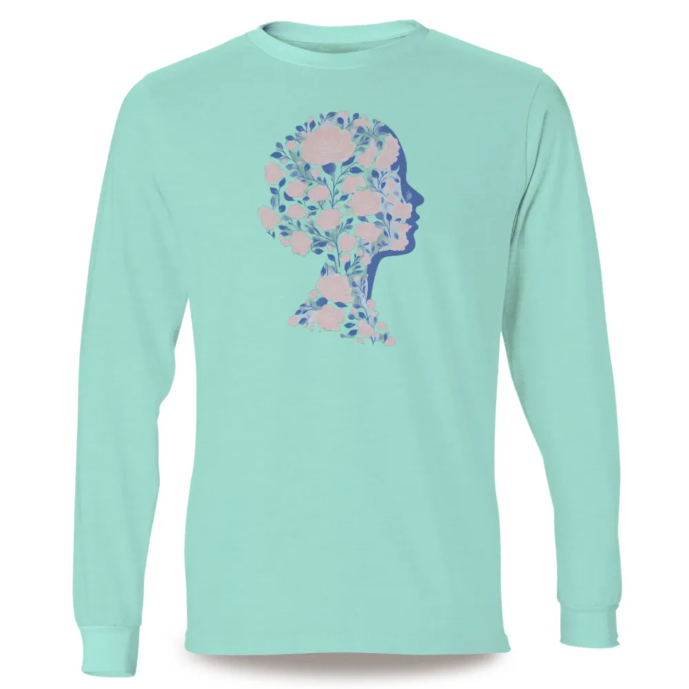 T-Shirts Design: Floral Profile - A Journey Through Nature and Dreams|blue butterfly print longline shirt