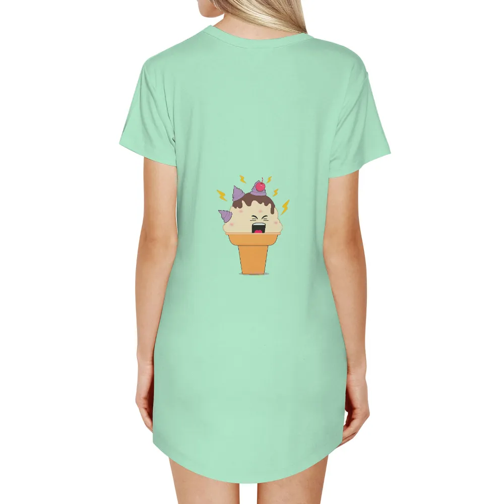 Tee Shirt Printing: Joyful Ice Cream Cone with Cherry and Lightning| Happy ice cream character