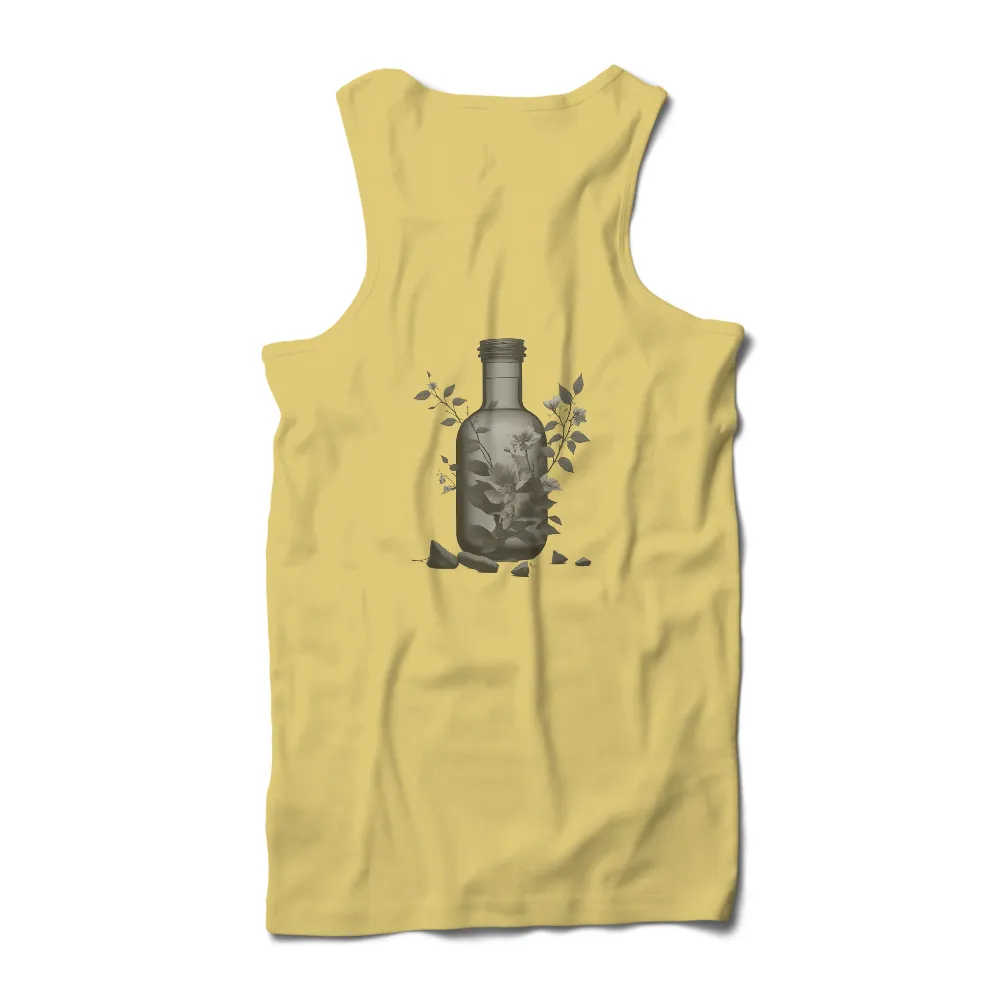 Customized Tee Shirts: Monochrome Bottle with Floral Elegance|billabong cosmic garden tee