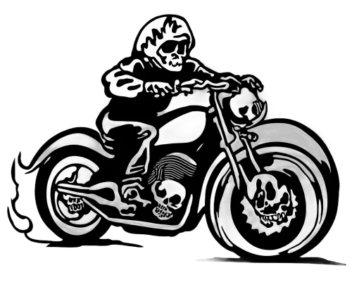 T-Shirts Pattern: Skeletal Biker Riding a Custom Chopper