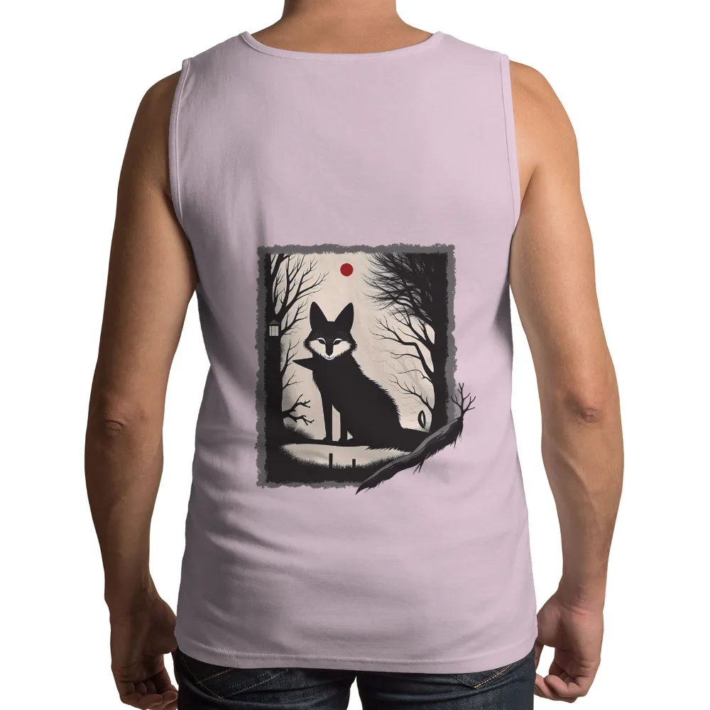 TShirt Design: Black Fox Serenity in Winter Forest| winter forest background