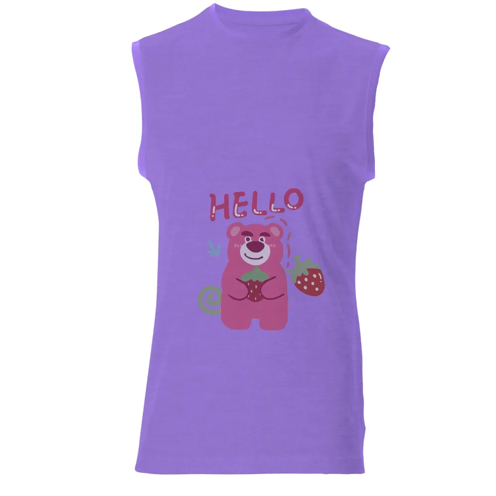 Custom T-Shirt Printing: Pink Bear with Strawberry - Spread Joy and Positivity|hello kitty shirt animal crossing