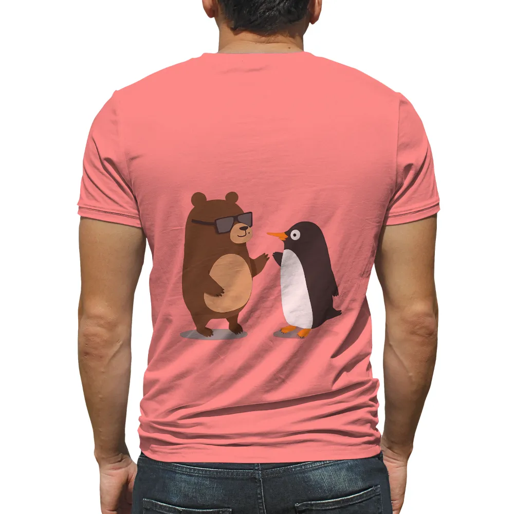 T-Shirts Design: Cool Bear and Curious Penguin - Friendship Beyond Boundaries|bear plus deer beer t shirt