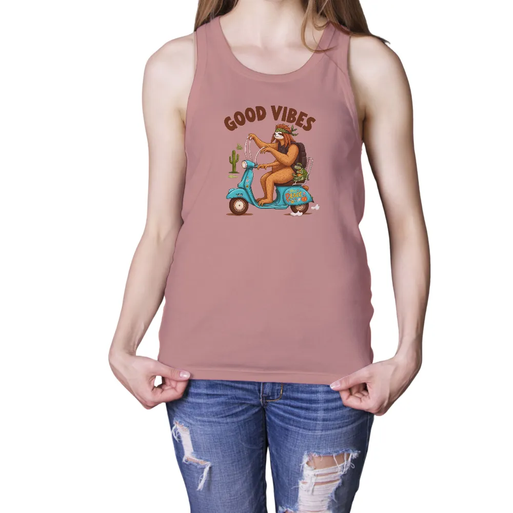 T-Shirts Design: Good Vibes Sloth Adventure| Desert landscape