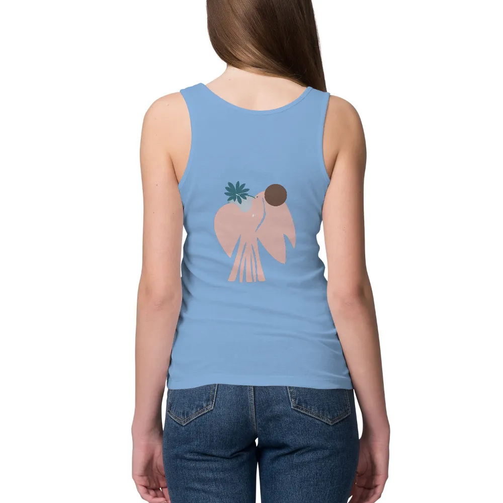 Tee Shirt Printing: Whimsical Bird with Plant and Sun - Artistic Minimalist Design|pitt sun bowl shirt