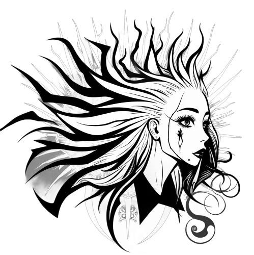 Custom T-Shirt Printing: Warrior Spirit with Star Tattoo and Flowing Hair