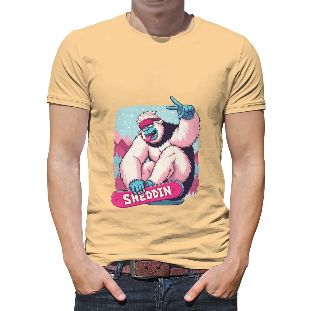 Custom Tee Shirts: Yeti Snowboarding Adventure| Whimsical winter scene