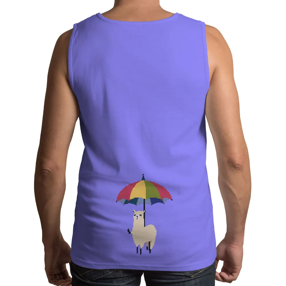 Graphic Tees: Whimsical Alpaca Under a Colorful Umbrella|women's running shirts sun protection