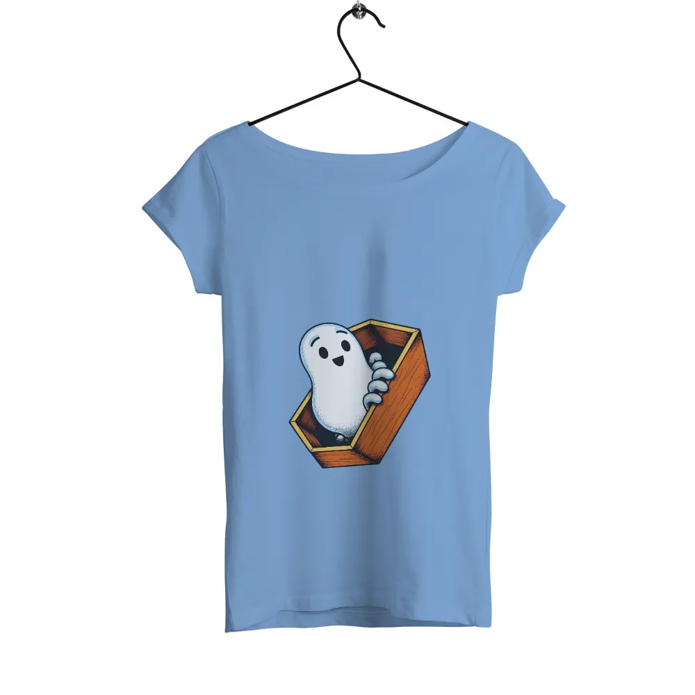 Tee Shirt Printing: Whimsical Ghost Emerging from Coffin|Whimsical ghost emerging from coffin